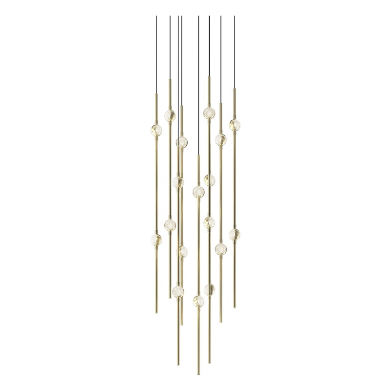 Aries 12″ Round LED Pendant Satin Brass with Clear Faceted Acrylic 2700K 10′ Adjustable Cord