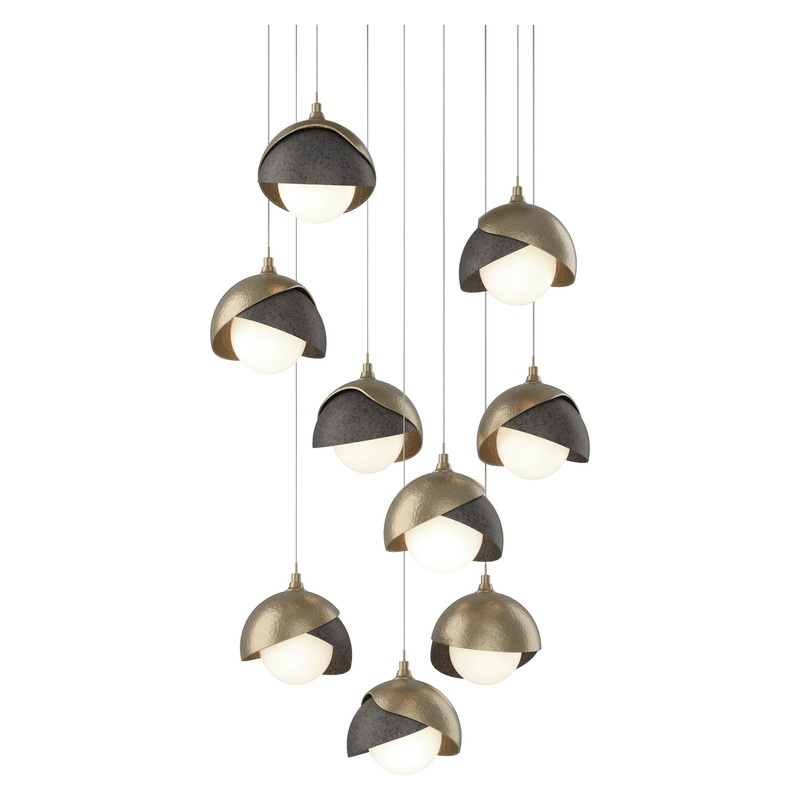 Brooklyn 9-Light Double Shade Pendant Soft Gold Natural Iron