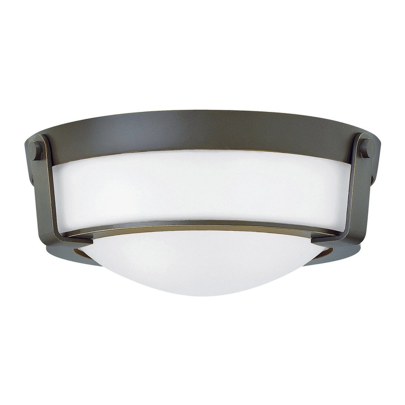 LED Flush Mount from the Hathaway Collection in Olde Bronze with Etched White glass Finish by Hinkley