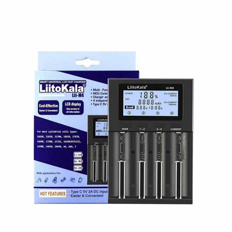 LiitoKala Lii-M4 Smart Battery Charger LCD – 4-Slot USB for 18650 AA AAA Li-ion
