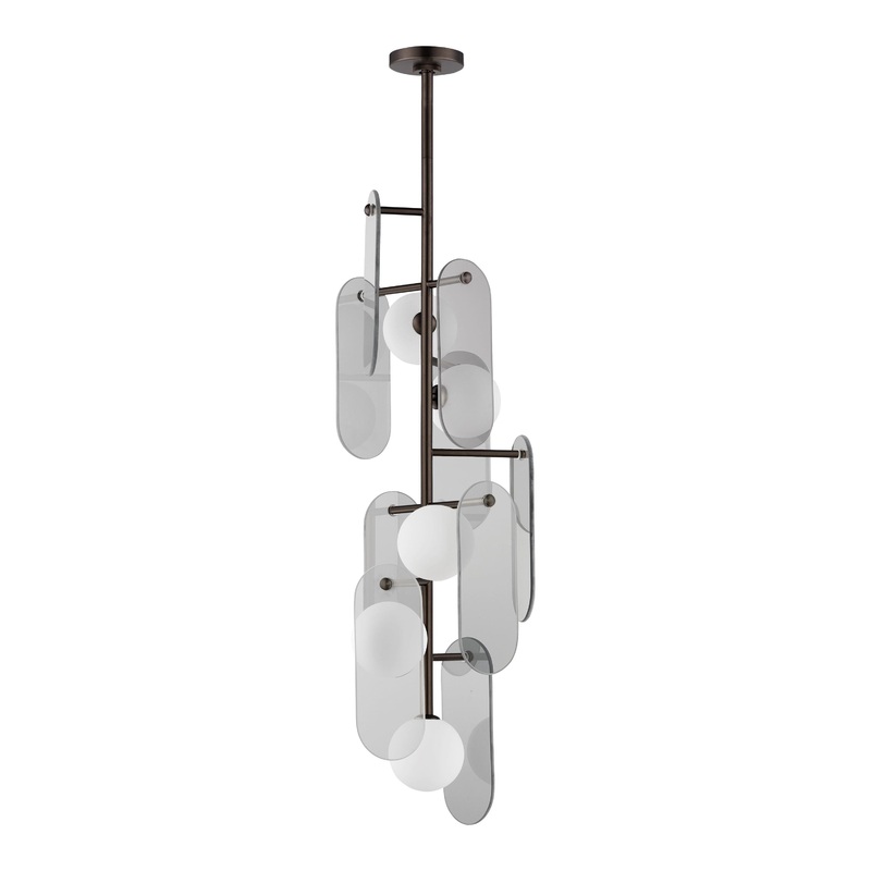 Megalith 5-Light Vertical LED Pendant Brushed Bronze Mirror Smoke Glass