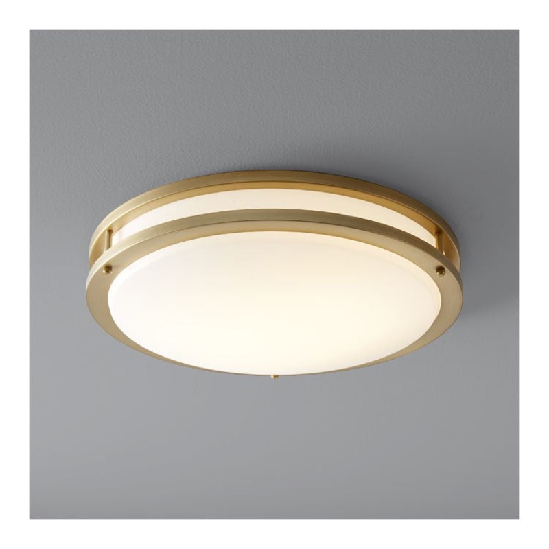 Oracle Two-Light LED Flush Mount Ceiling Fixture – Aged Brass