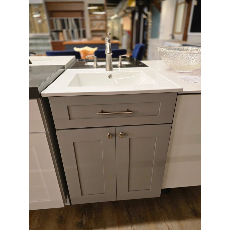 24″ Grey Cabtec Vanity Set with Ceramic Top and Brushed Nickel Faucet