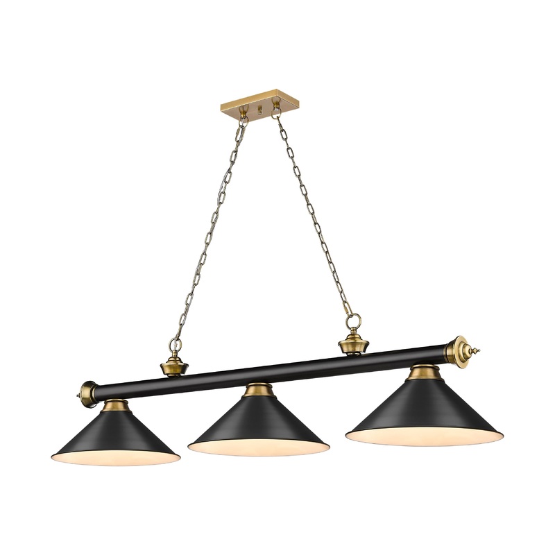 Cordon 3-Light Billiard Matte Black + Rubbed Brass Cone Matte Black Steel
