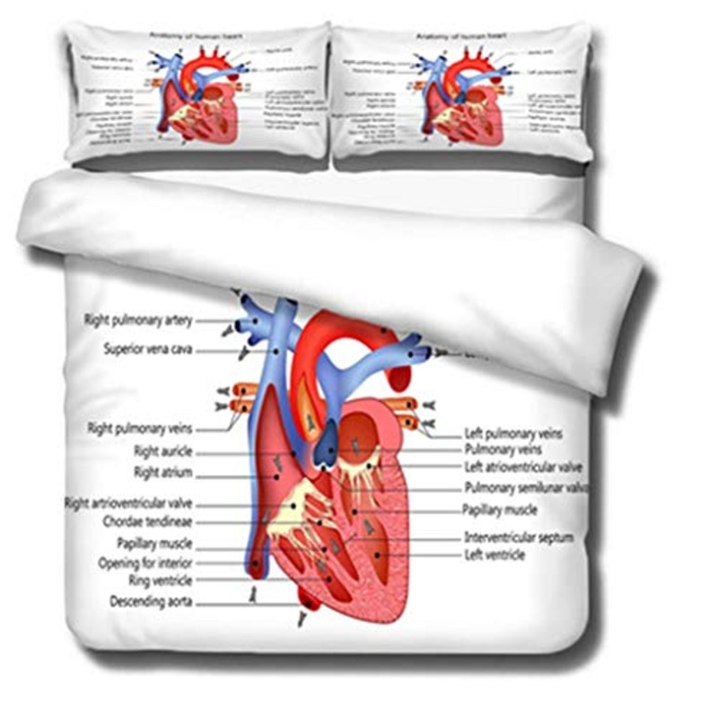 DEWUFAFA Coperchio del piumino del modello dell’organo umano 3D, coperchio del piumino biadetto a doppia facciata medio con chiusura con cerniera, set di 3 pezzi (1 copripiumino + 2 federe), super mor