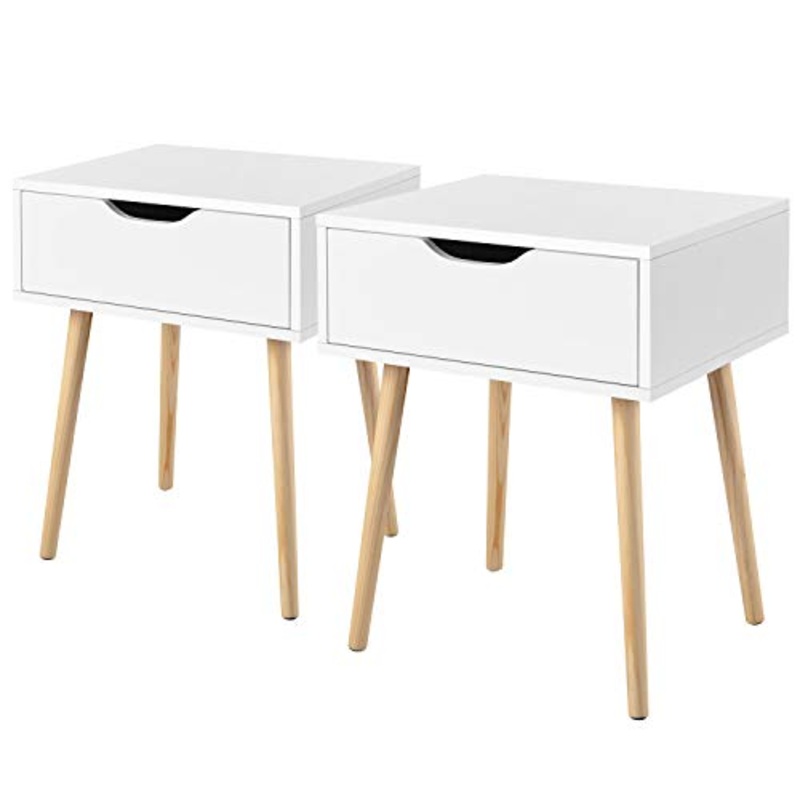 Yaheetech Set 2 Comodino Camera da Letto Bianco Comodino con Cassetto Gambe in Legno Mobiletto Organizzatore da Letto 48,5 x 41 x 57,5 cm Tavolini d’Appoggio Tavolino Lato Moderno da Divano Salotto