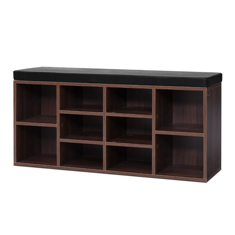 Artiss Shoe Rack Cabinet Bench 10 Cubes – Walnut