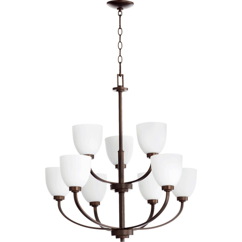 Nine Light Chandelier from the Reyes Collection in Oiled Bronze Finish by Quorum