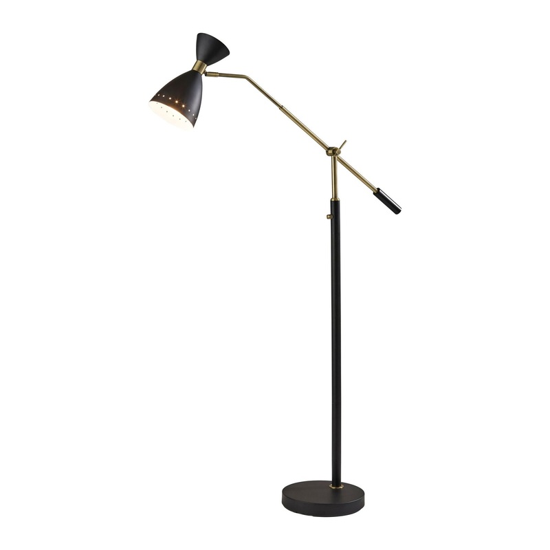 Oscar Adjustable Floor Lamp Black with Antique Brass