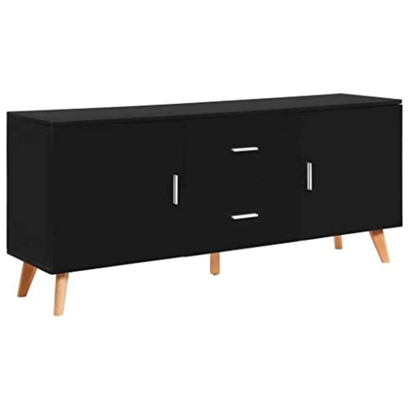 vidaXL Credenza Pratica Decorativa con Cassetti e Scomparti Armadietto Basso Consolle Madia Nera 160x40x70 cm in MDF Lucido Gambe in Legno