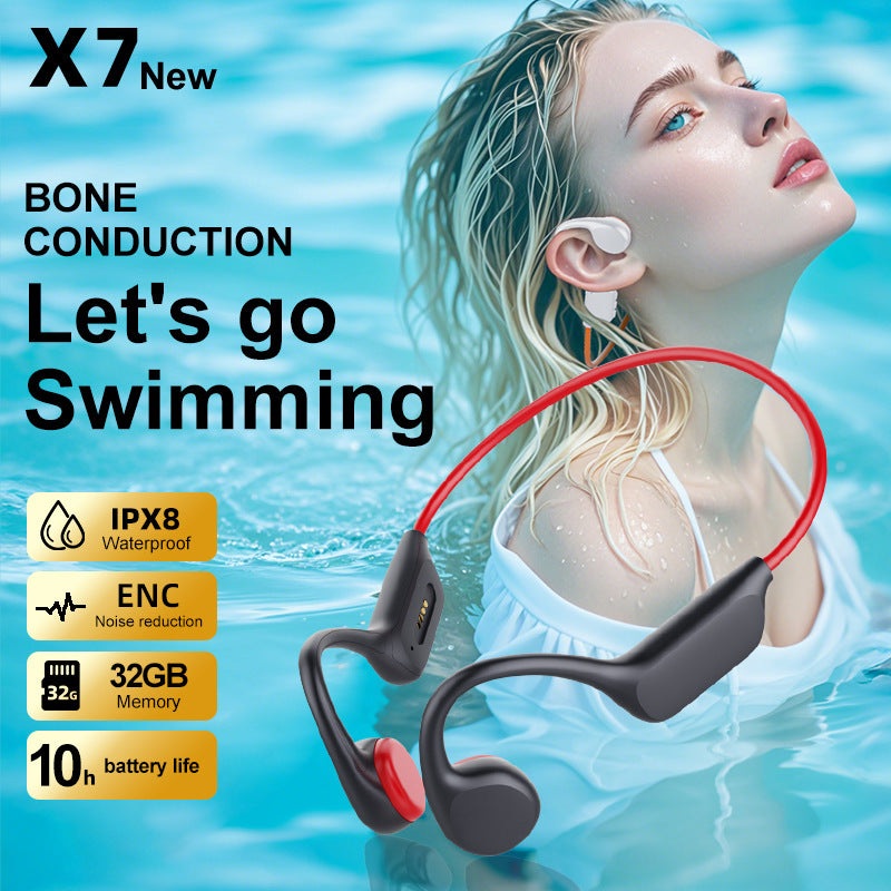 Black and red IPX8 Waterproof Swimming Headphones – Bone Conduction with 32GB MP3 Player