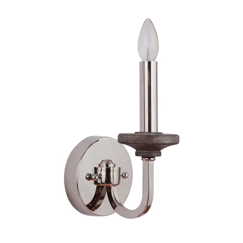 Craftmade 36561-PLNGRW Ashwood One Light Wall Sconce Polished Nickel/Greywood (Discontinued)