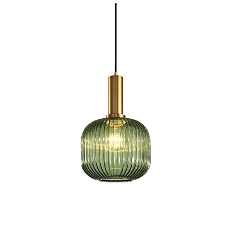 HJXDtech Lampadario a sospensione industriale vintage in vetro a coste, lampada da soffitto moderna in ottone lucidato retr per cucina salone camera da letto (Verde, 20cm)
