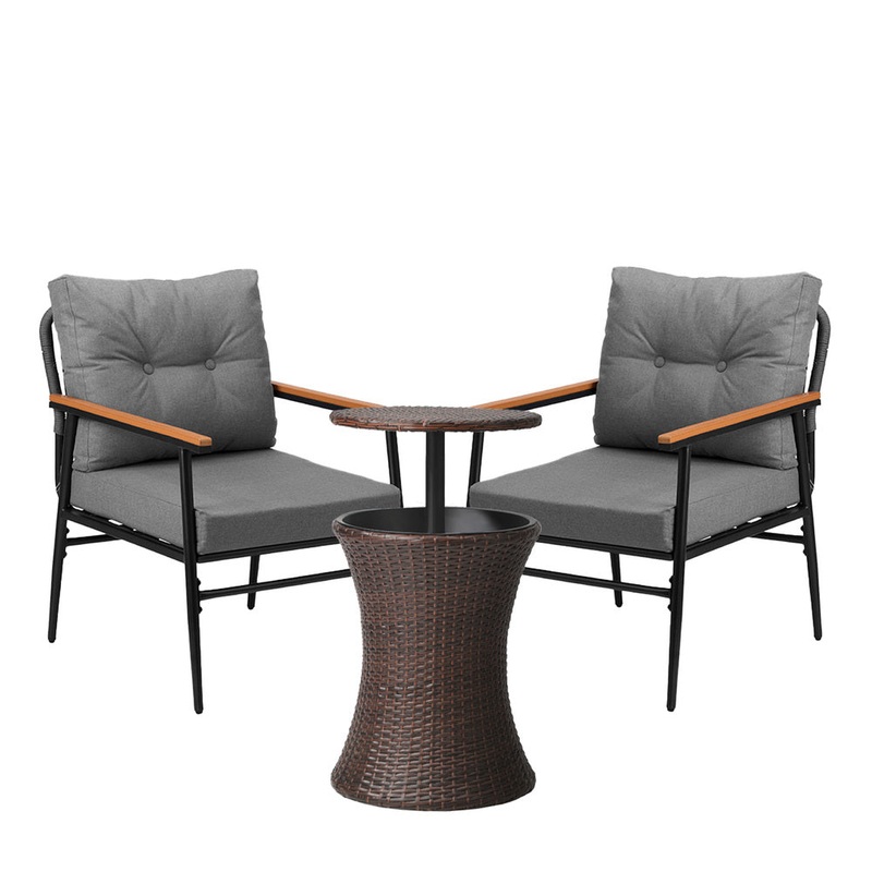 Livsip Outdoor Lounge Setting Ice Bucket Brown Table 2 Seater
