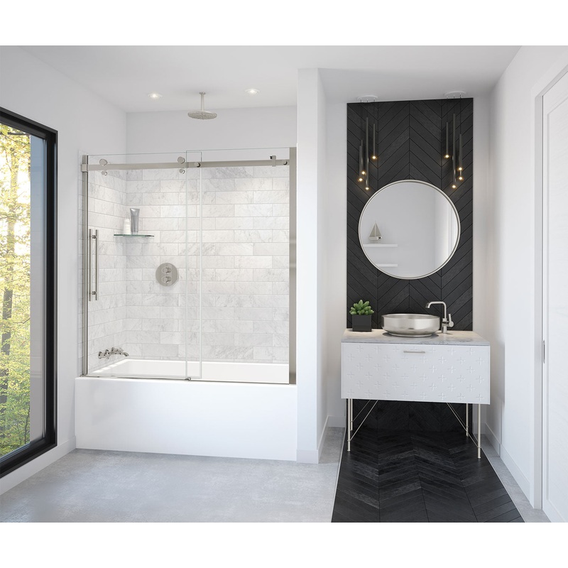 MAAX 138480-900-305-000 Vela 56 -59 x 59 in. 8 mm Sliding Tub Door for Alcove Installation with Clear glass in Brushed Nickel