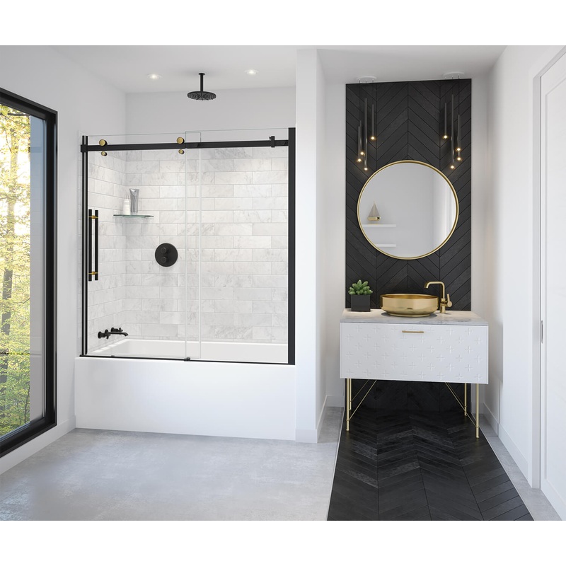MAAX 138480-900-380-000 Vela 56 -59 x 59 in. 8 mm Sliding Tub Door for Alcove Installation with Clear glass in Matte Black and Brushed Gold