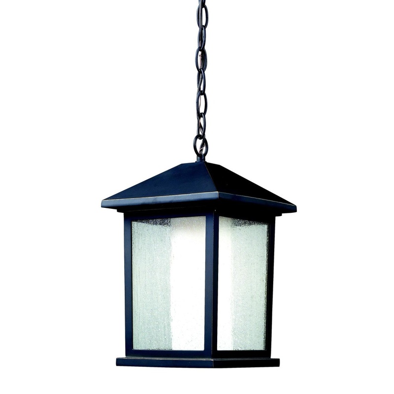 One Light Outdoor Chain Mount Ceiling Fixture from the Mesa Collection in Oil Rubbed Bronze Finish by Z-Lite