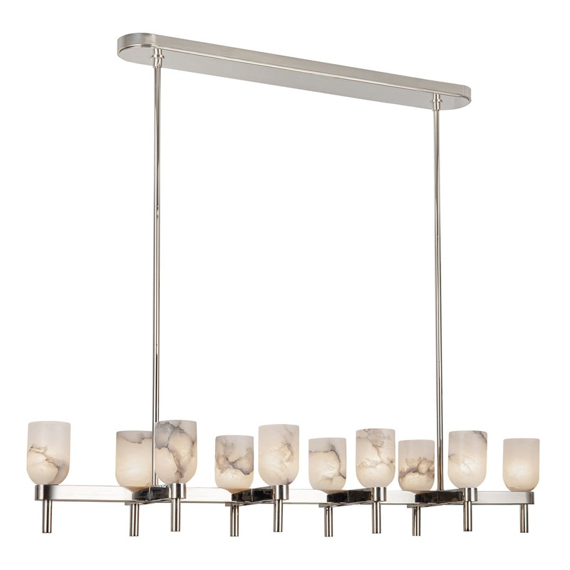 Ten Light Linear Pendant from the Lucian Collection in Polished Nickel/Alabaster Finish by Alora