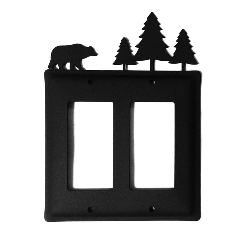 Village Wrought Iron EGG-83 Double Bear & Pine trees Double GFI Cover