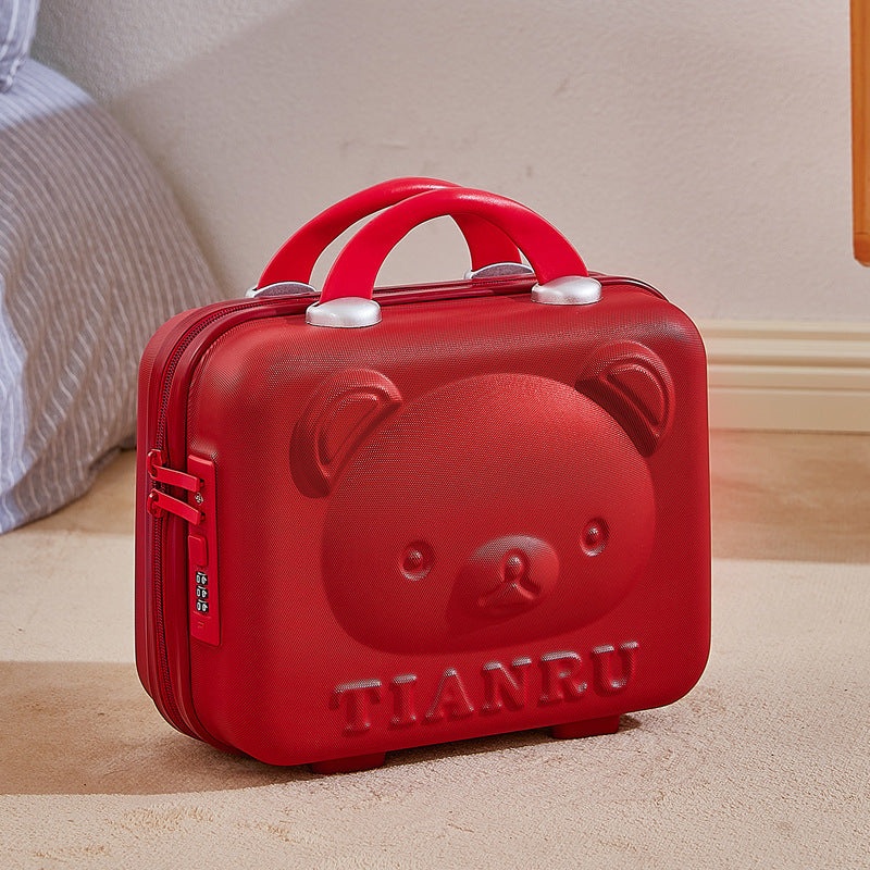 Cute Bear Face Hard-Shell Storage Case with Lock – 14-Inch red Travel Organizer