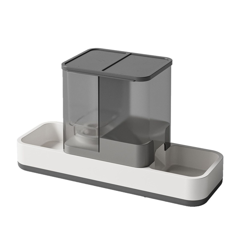 Grey 2-in-1 Automatic Pet Water and Food Dispenser – Gravity Feeder for Cats and Dogs