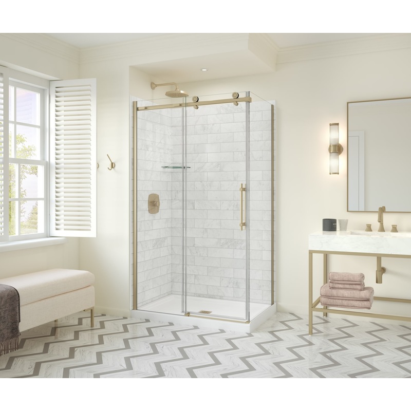 MAAX 107545-900-343-000 Odyssey SC 48″ x 32″ x 78″ 8mm Sliding Shower Door for Corner Installation with Clear glass in  Brushed Gold