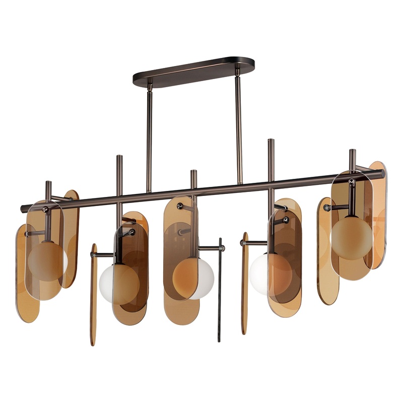 Megalith 5-Light Linear LED Pendant Brushed Bronze Amber Glass