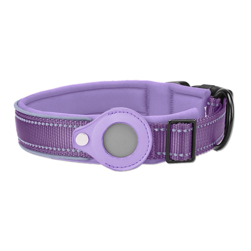 XL Purple Secure Nylon Dog Collar with Built-in Apple AirTag (not included) Holder Case – Pet Tracker Accessory
