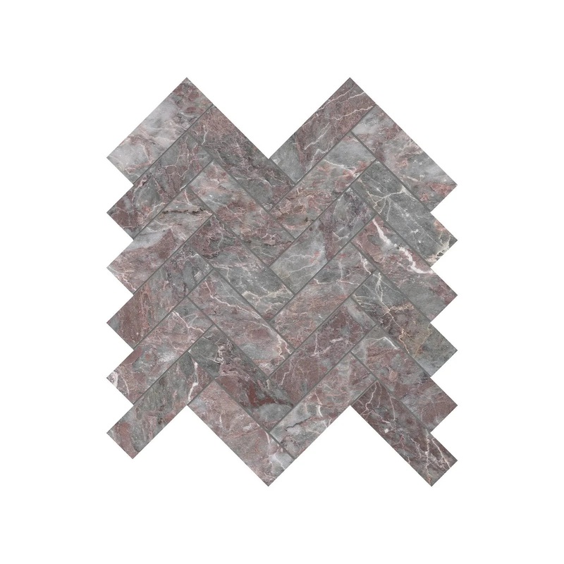 1.25″ x 4″ Sereno Burgundy Herringbone Honed Marble Mosaic 1 Sheet = .89 Sqft