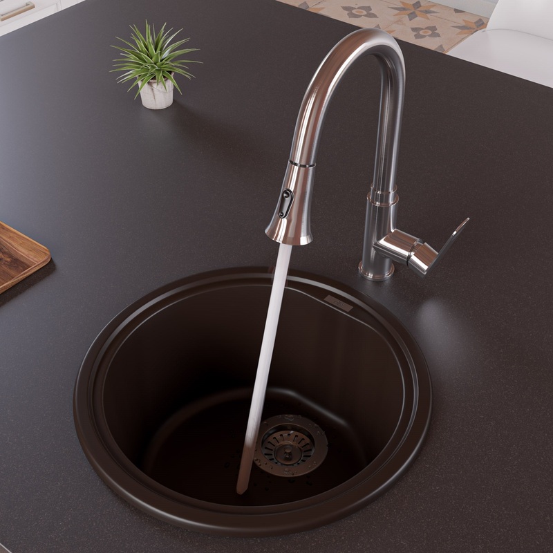 ALFI brand AB1717DI-C Chocolate 17″ Drop-In Round Granite Composite Kitchen Prep Sink