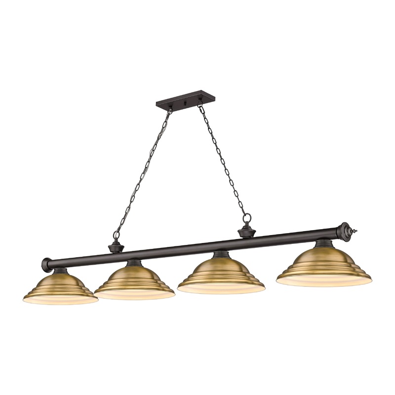 Cordon 4-Light Billiard Bronze Dome Rubbed Brass Steel