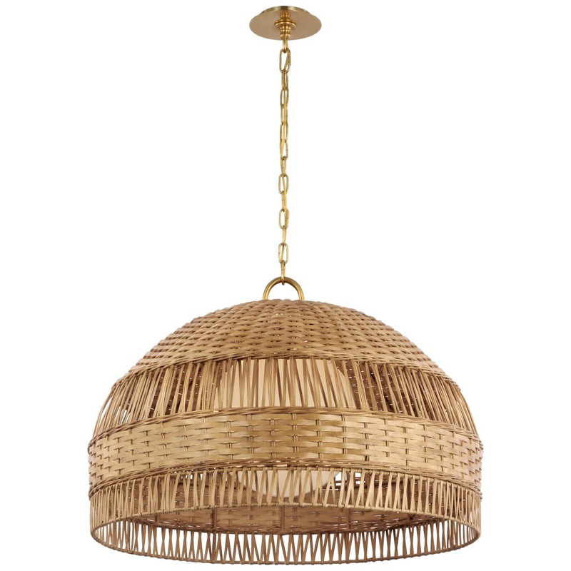 LED Pendant from the Whit Collection in Soft Brass And Natural Wicker Finish by Visual Comfort Signature