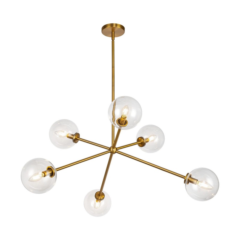 Six Light Chandelier from the Cassia Collection in Aged Brass/Clear Glass Finish by Alora