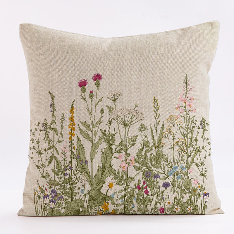 Style 3 Wildflower Linen Pillow Cover – Botanical Print Cushion Case (Three piece set: 45x45cm)