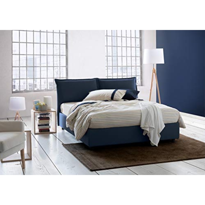 Talamo Italia Letto contenitore Matrimoniale Veronica, Made in Italy, Testata e rivestimento in tessuto, Apertura frontale, adatto per materasso cm 160×200, Blu