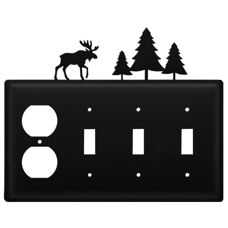 Village Wrought Iron EOSSS-22 Quad Moose & Pine Trees Single Outlet and Triple Switch Cover CUSTOM Product