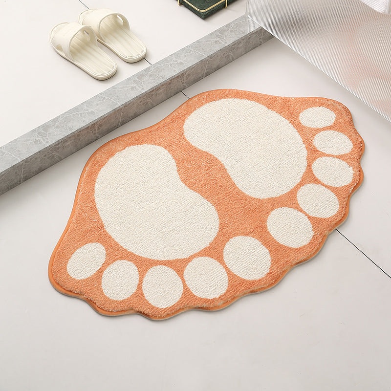 2 Pcs Orange And White Foot-Shaped Plush Bath Mat – Non-Slip Absorbent Bathroom Rug for Bedroom and Doorway (50x80cm)