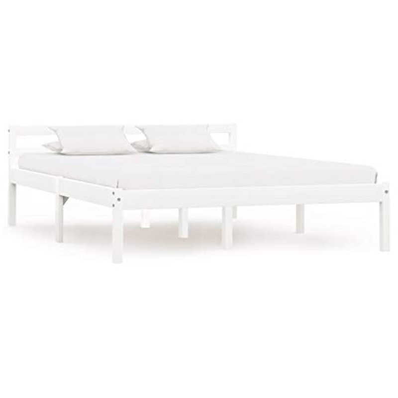 BIGTO – Struttura per letto in legno di pino massello, per camera da letto, colore: bianco, 140 x 200 cm