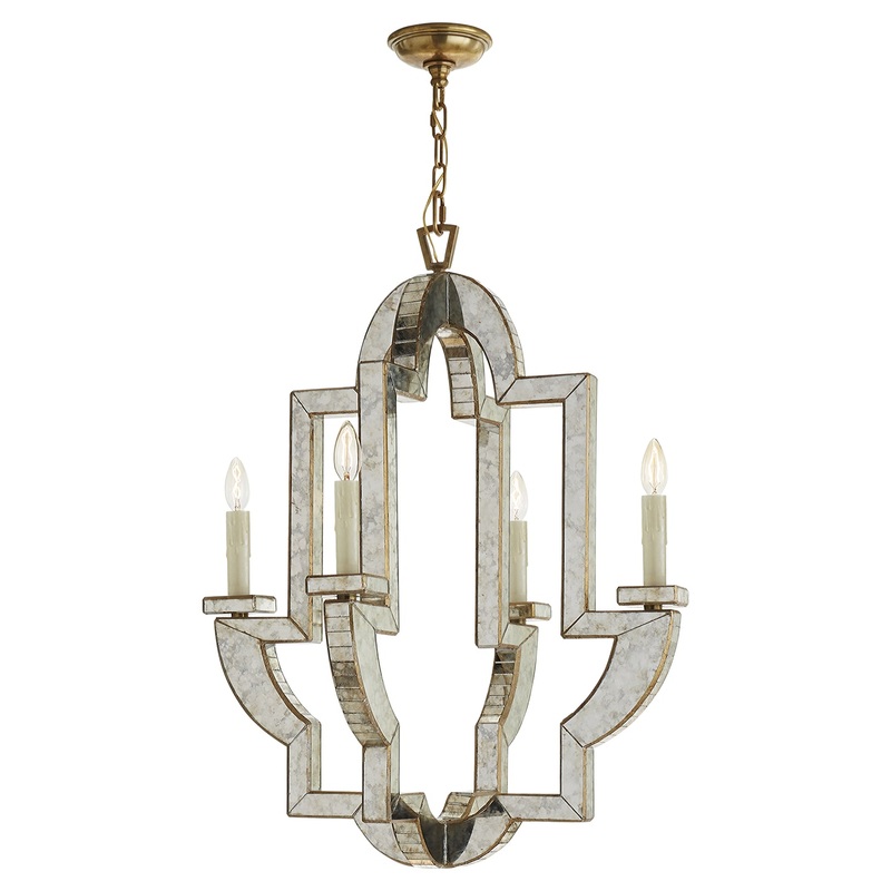 Four Light Chandelier from the Lido Collection in Antique Mirror With Antique Brass Finish by Visual Comfort Signature