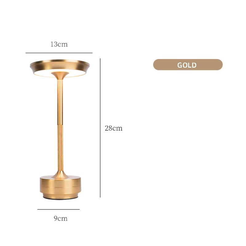 Gold Elegant Aluminum Alloy Rechargeable LED Touch Lamp – 3-Color Dimmable Cordless Table Light