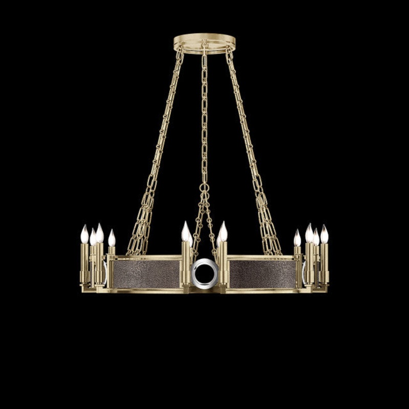 Mirage 35.75″W Round Chandelier Soft Gold Leaf/Nickel/Pebble