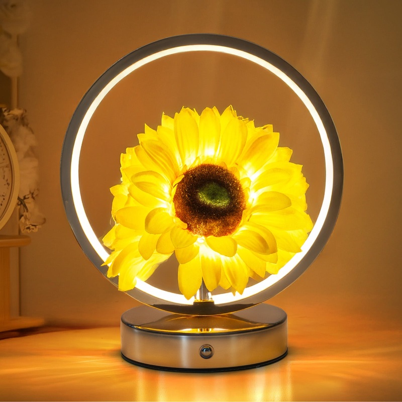 Rechargeable Ring Light with Sunflowers – Ambient Bedside Table Lamp Decor(USB)
