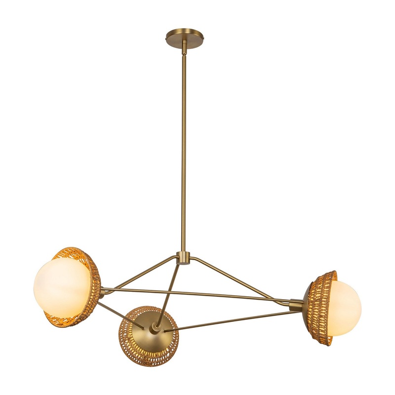 Three Light Chandelier from the Perth Collection in Brushed Gold/Opal Glass Finish by Alora
