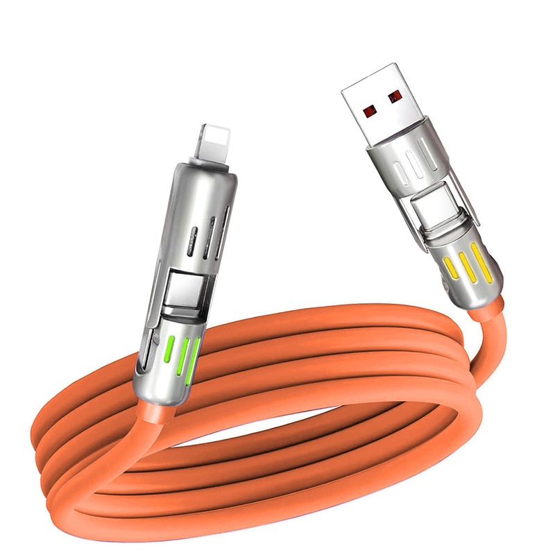 Universal PD Fast Charging Cable with LED Indicator – Zinc Alloy, Durable 1.5m Silicone Cord – Multiple Connector Options(Orange)