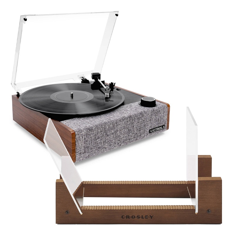 Victrola Eastwood II Turntable – Walnut + Bundled Crosley Record Storage Display Stand