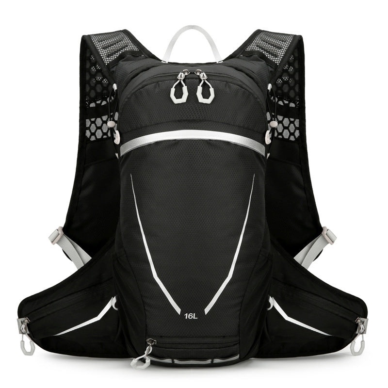 Black Lightweight 16L Outdoor Cycling & Hiking Backpack – Water-Repellent Nylon Daypack with Reflective Strips