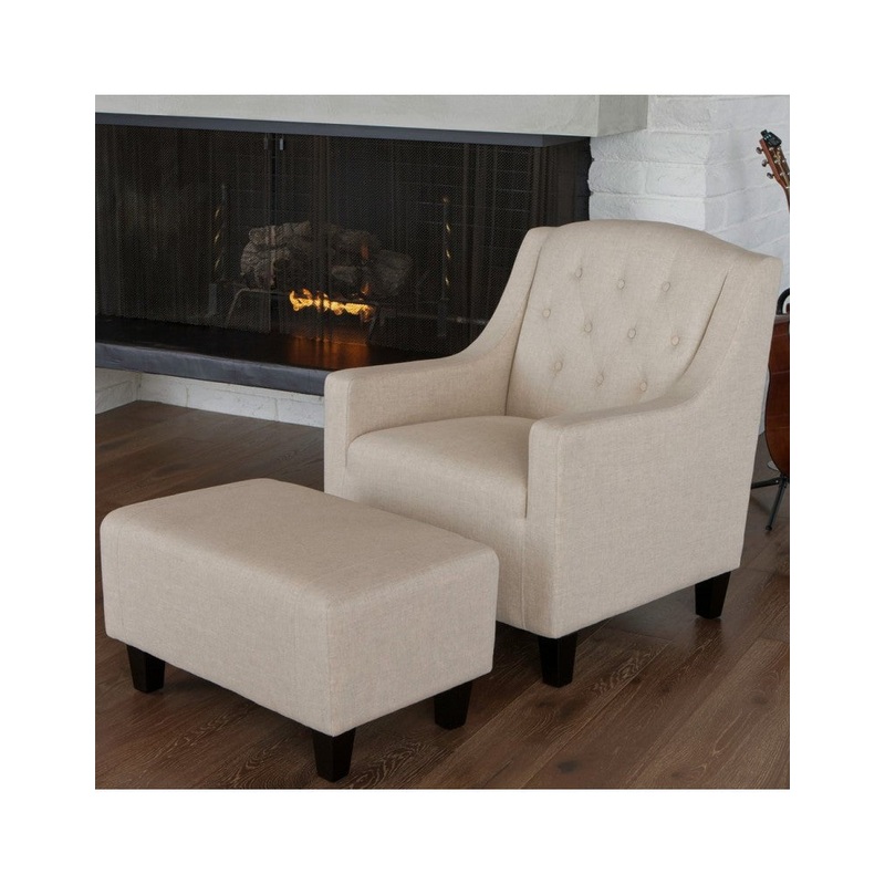 Canberra Fabric Armchair & Ottoman in Begie  Linen