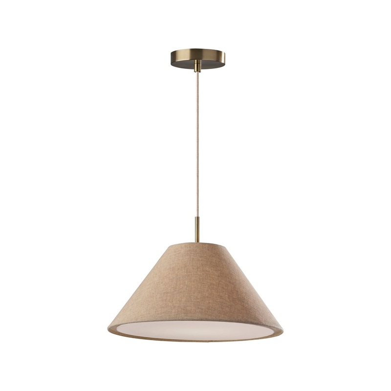 Hadley Pendant Light Brown Textured Fabric & Antique Brass