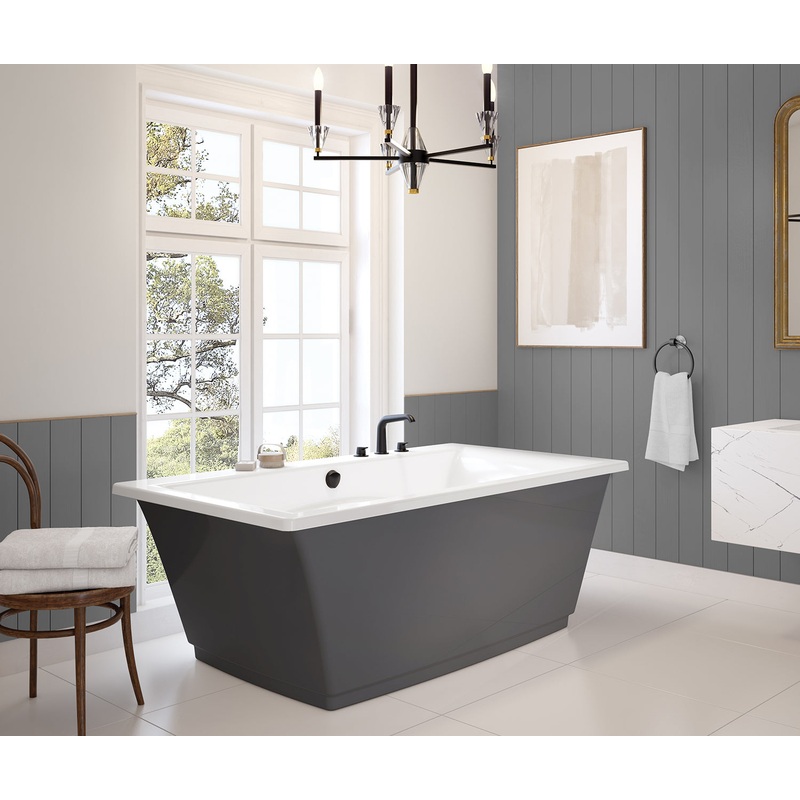 MAAX 105742-000-001-104 Optik 6636 F Acrylic Freestanding Center Drain Bathtub in White with Thunder Grey Skirt