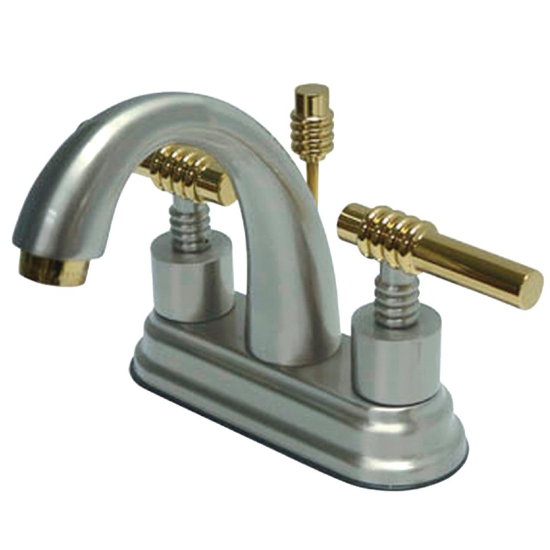 Milano KS8614ML Two-Handle 3-Hole Deck Mount 4″ Centerset Bathroom Faucet with Brass Pop-Up, Polished Chrome/Polished Brass